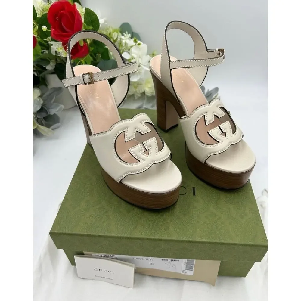 Women's Gucci interlocking GG leather platform sandals size 39 made in Italy